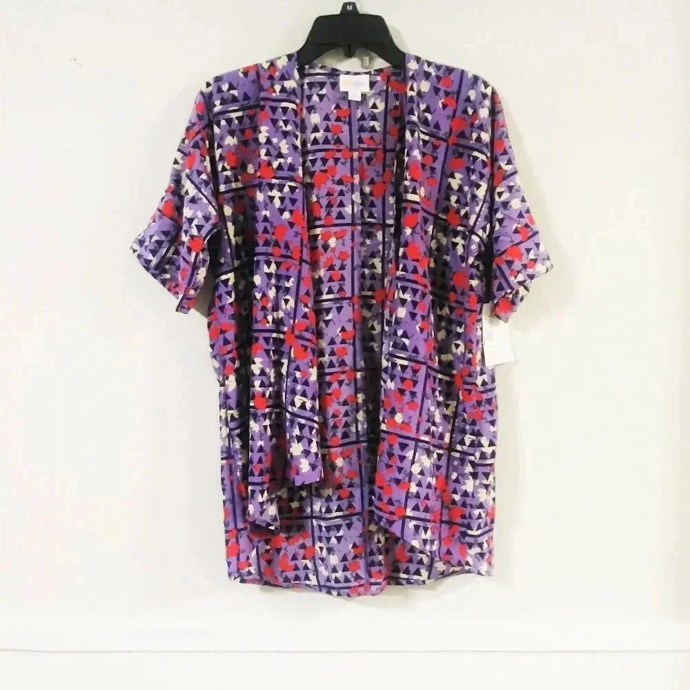 LuLaRoe‎ Bianka Purple Red Open Front Top Kimono 3